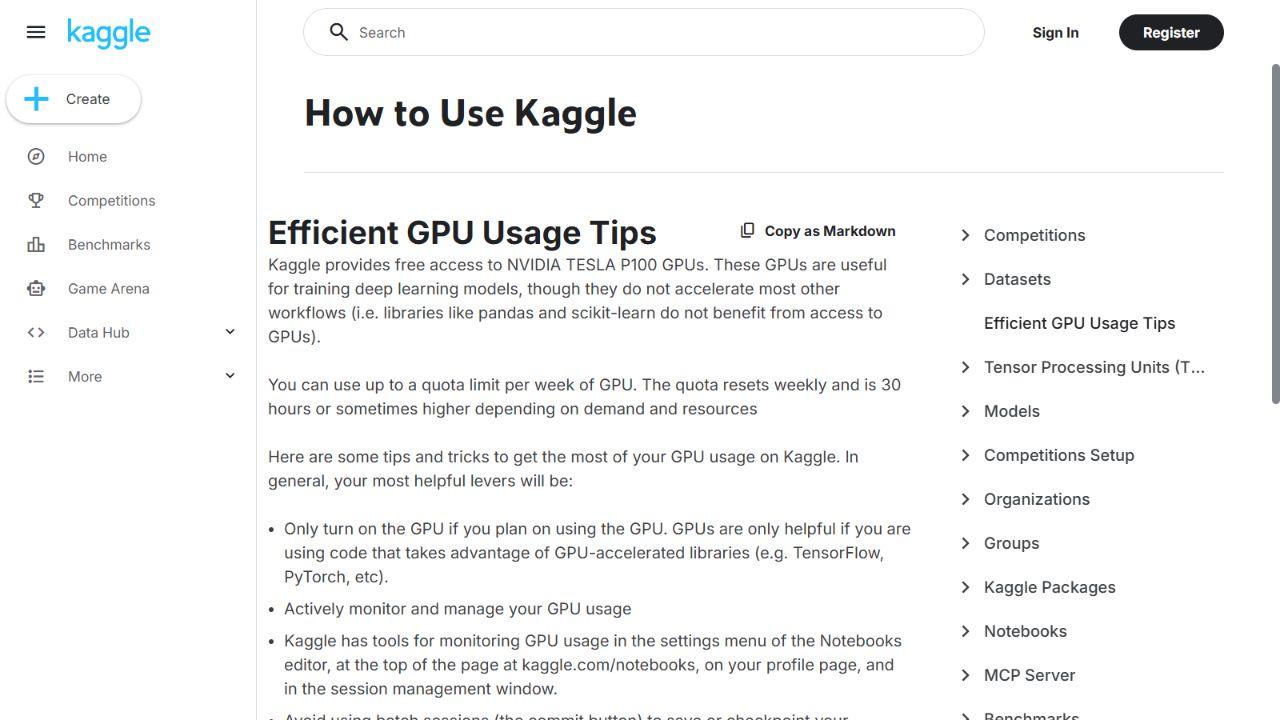 Kaggle public notebook documentation describing hosted notebooks and free GPU access.